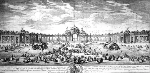 Perspective view of the terrace at Versailles on the occasion of the marriage of Louise Elisabeth of France with Philip of Spain in 1739, engraved by Charles Nicolas Cochin fils, 1741
